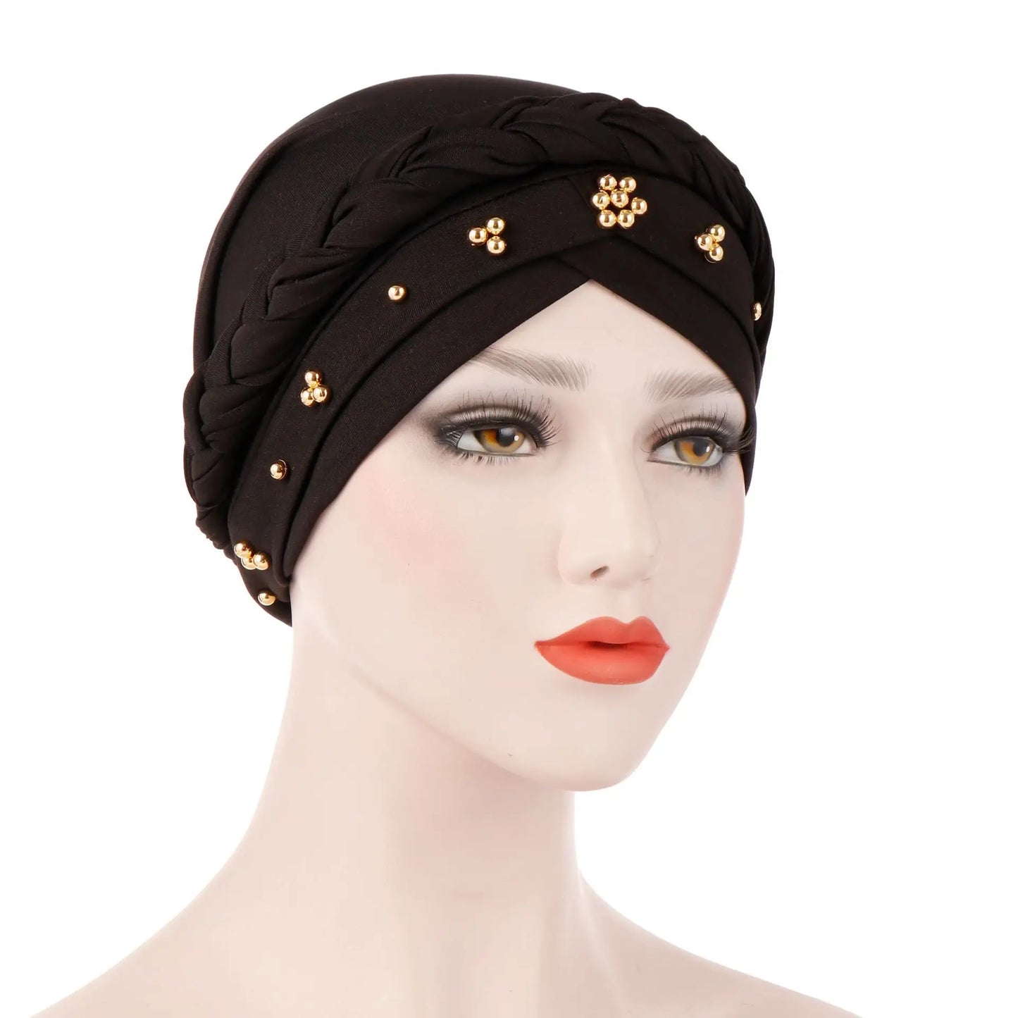 KepaHoo Women Hair Care Islamic Jersey Head Scarf Milk Silk Muslim Hijab Beads Braid Wrap Stretch Turban Hat Chemo Cap Head Wrap.