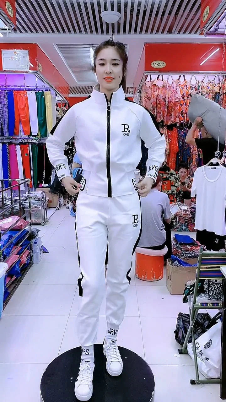 Women's Sportswear Suit 2025 Autumn Winter New Casual Fashion Korean Slim Coat Long Sleeve Sweater Pants Two Piece Set For Women.