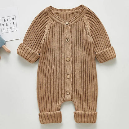 Feste Strick Baumwolle Langarm Einem stück Outfit Kleinkind Baby Jungen Mädchen Romper Frühling Herbst Neugeborenen Baby Mädchen Overall.