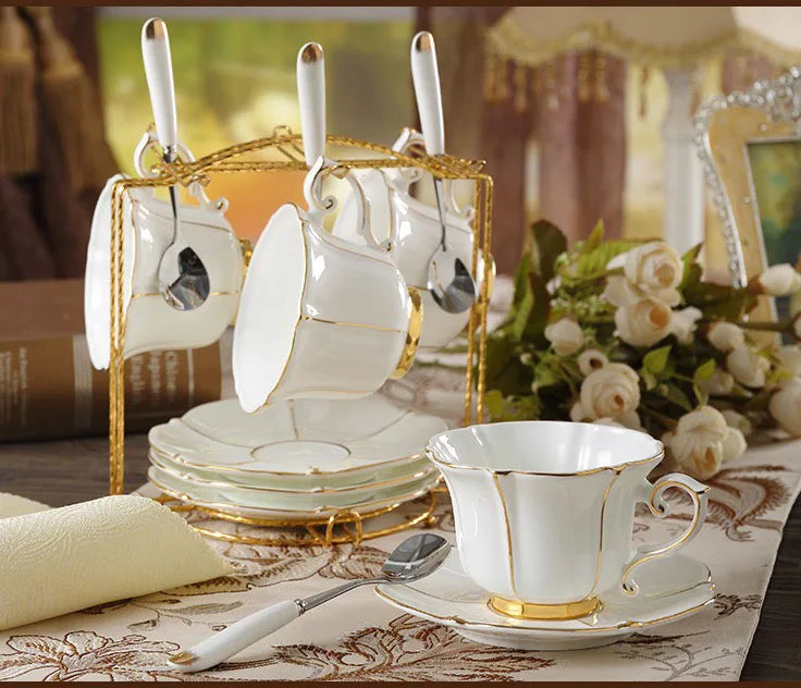 Bone China Coffee Set Europe Porcelain Tea Set Simple Ceramic Pot Creamer Sugar Bowl Teatime Teapot Coffee Cup Mug Coffeeware.