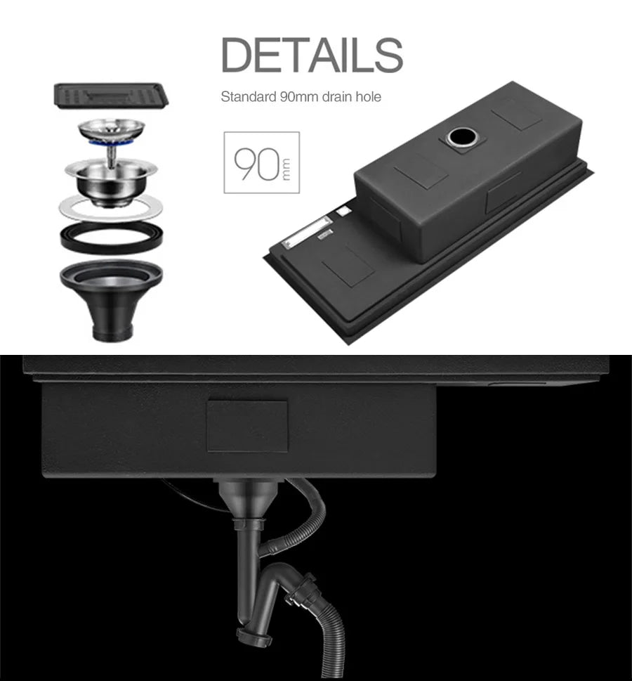 ASRAS New Nanometer Kitchen Sink Handmade Sink 4mm Thickness 240mm Depth Large Size Single Kitchen Sink With Drain Plate Sinks