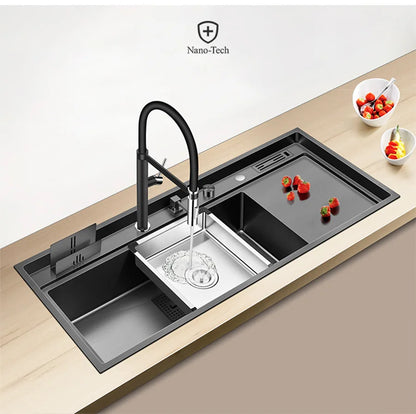 ASRAS New Nanometer Kitchen Sink Handmade Sink 4mm Thickness 240mm Depth Large Size Single Kitchen Sink With Drain Plate Sinks