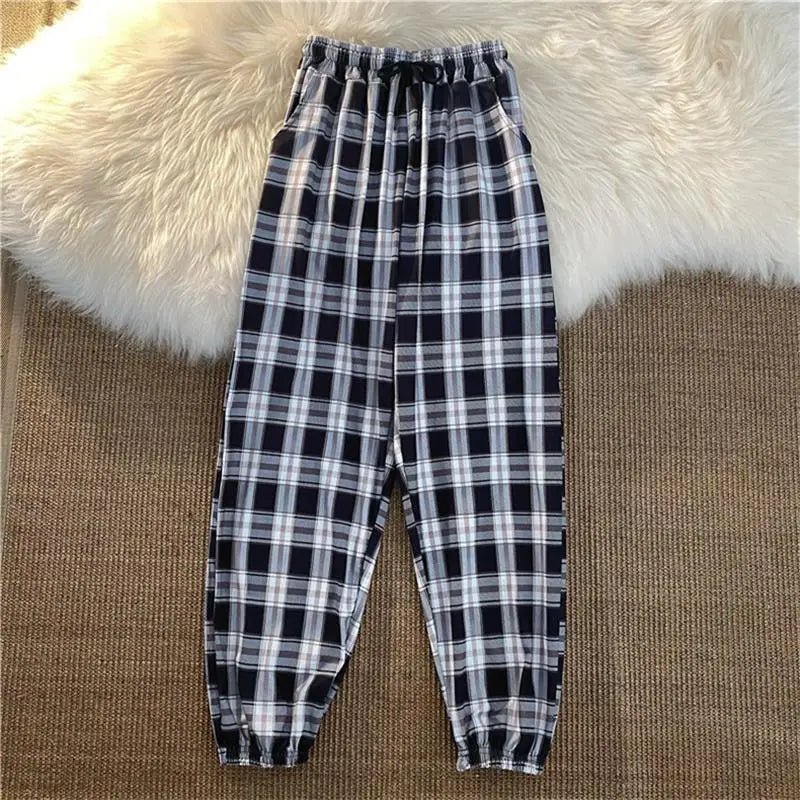 Hosen Frauen Neue Haufen füße Mode Lose Schwarz Plaid Sommer Harajuku Studenten Streetwear Harem Lange Hosen Frauen Chic