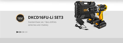 DEKO 12/16/20 V Akku-Bohrschrauber, 2-Gang-Akku, wiederaufladbarer Elektroschrauber, Lithium-Batterie, Kombinationsbox für Elektrowerkzeuge