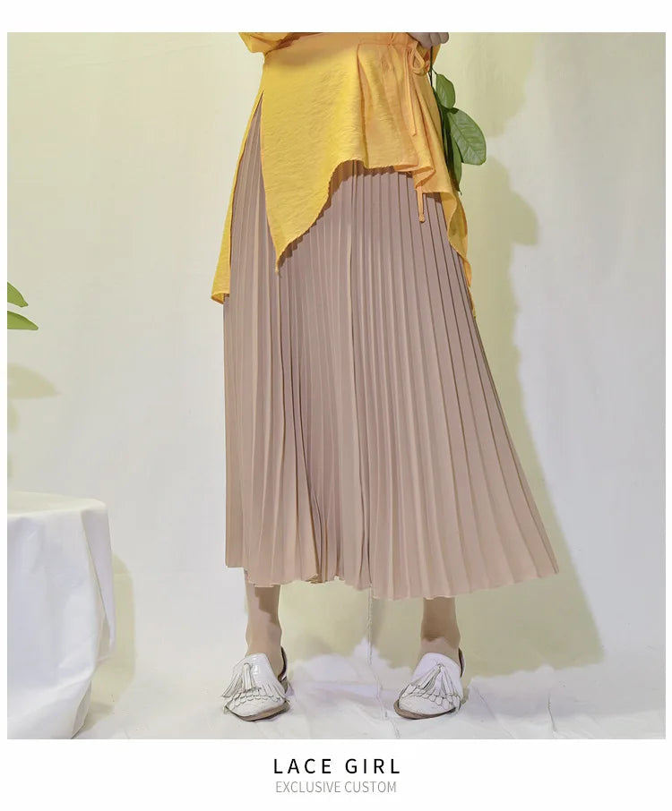 Classical Women Pleated Skirt 90cm/80cm Long Female Elastic Waist Skirt Big Size Velvet Pleated Skirt for Winter Ankle-Length