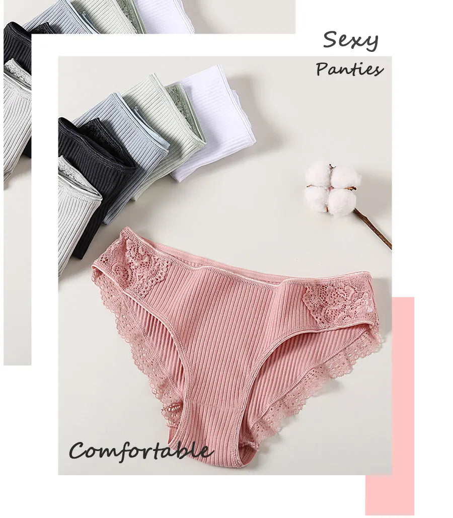 FINETOO 3Pcs/set Women Cotton Panties M-2XL Low-Rise Underwear Trendy Patchwork Lace Briefs Female Soft Underpants Lingerie 2022.