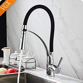 VGX Kitchen Faucet with Pull Down Sprayer Single Handle Mixer for Basin 360° Rotating Spring Style Taps Brass Chrome Gold Black