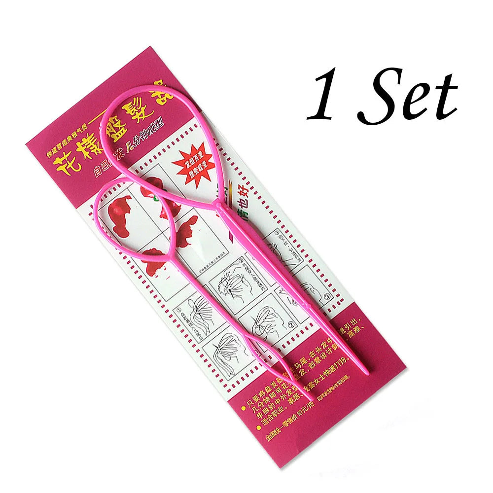 Plastic Hair Loop Styling Tool Magic Topsy Tail Hair Braid Ponytail Styling Clip Bun Maker For Girls Hairstyles.