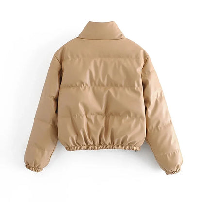 Winter frauen Jacke Dicke Warme Kurze Parka Schwarz Pu Leder Mäntel Frau Parkas Elegante Zipper Baumwolle Jacken Mantel Weibliche neue