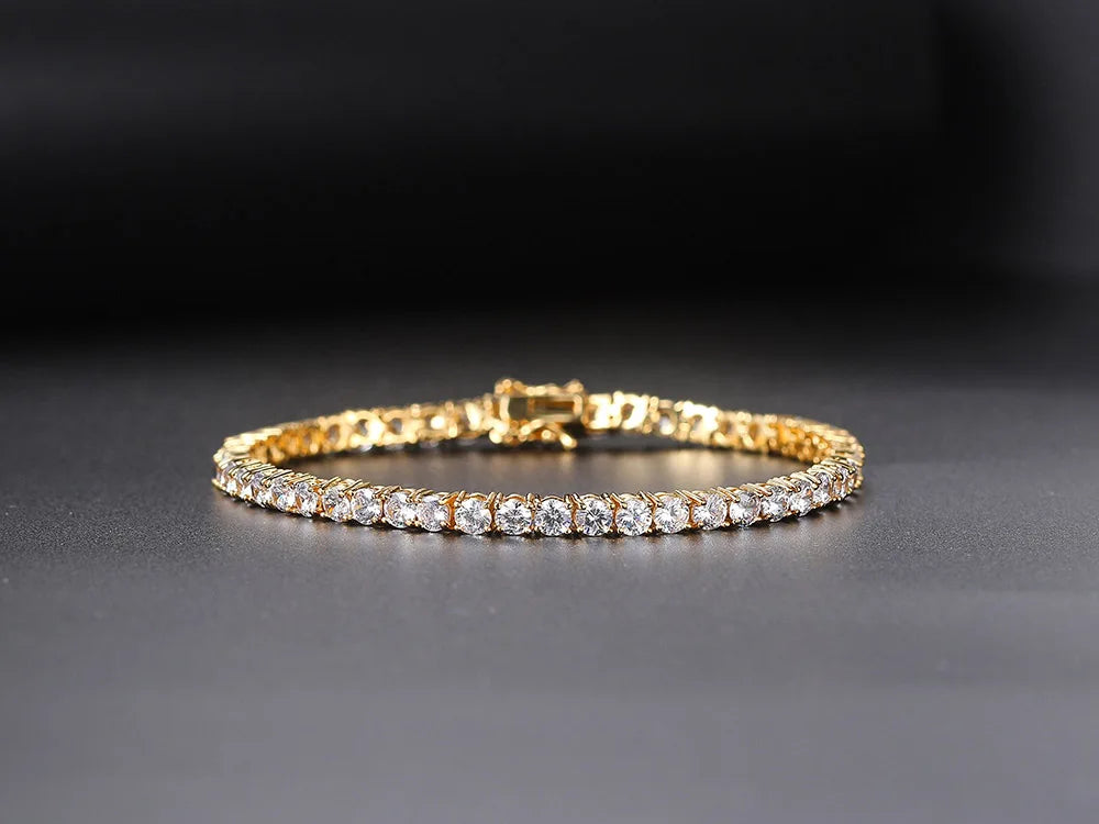 Iced Out Crystal Tennis Bracelet for Women Punk Hiphop Luxury AAA+ Cubic Zirconia Wedding Gold Color Hand Chain Jewelry OHH118.