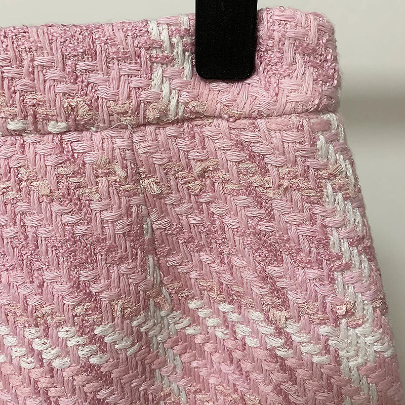 HIGH STREET Newest Fashion 2025 Designer Pink Skirts Women's Sweet Wool Blends Colors Woven Plaid Tweed Skirt.
