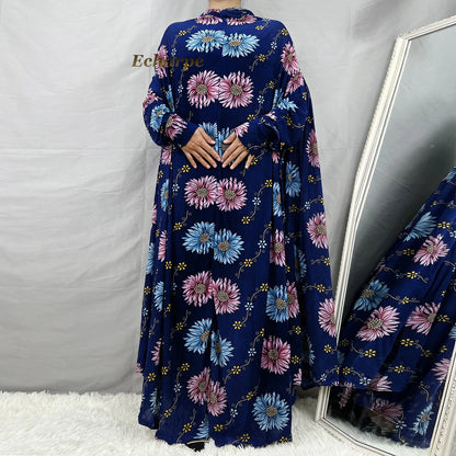 1 Pieces Muslim Hijabs Dress Women's Prayer Garment Dubai Abaya Arab Jibab Islam Flowers Djellaba Femmel Khimar Caftan Clothes.