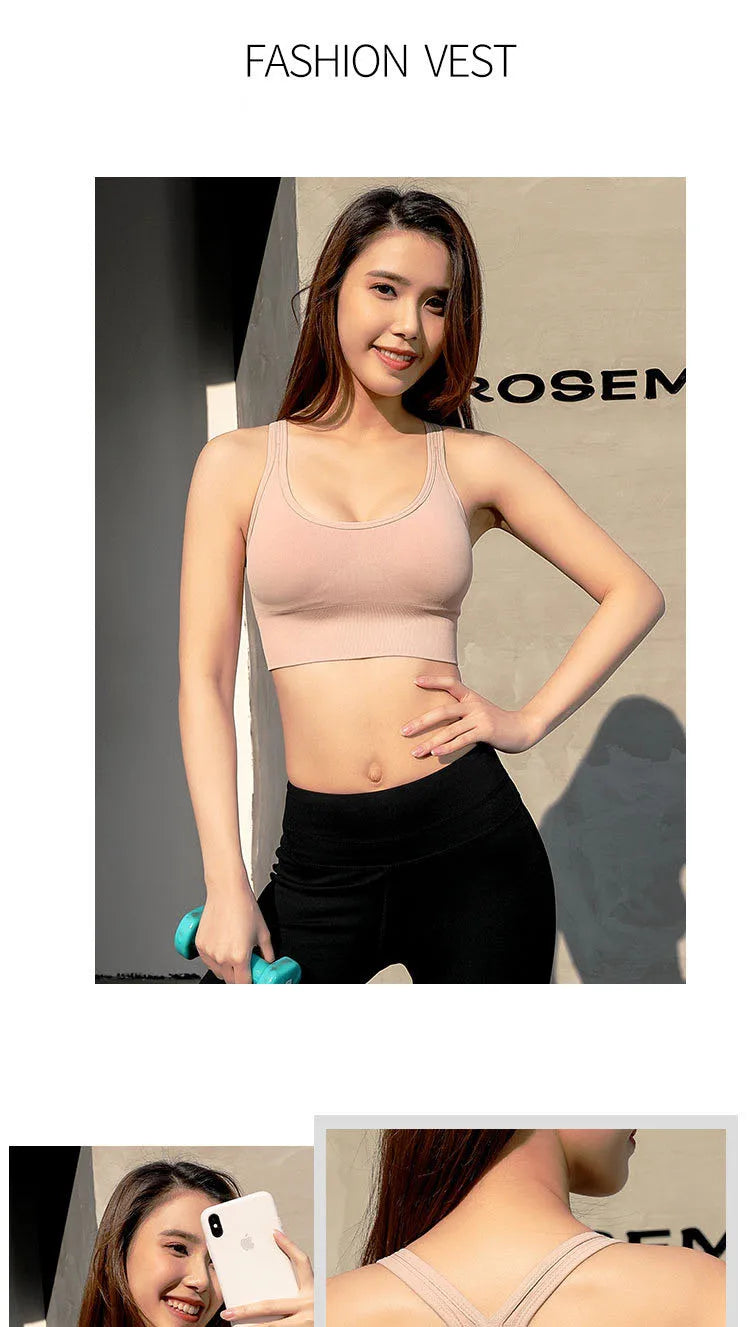 Shockproof Quick Dry Sports Bra Women Padded Gather Yoga Bra Push Up Gym Running Bra Seamless Workout Fitness Bra Top.