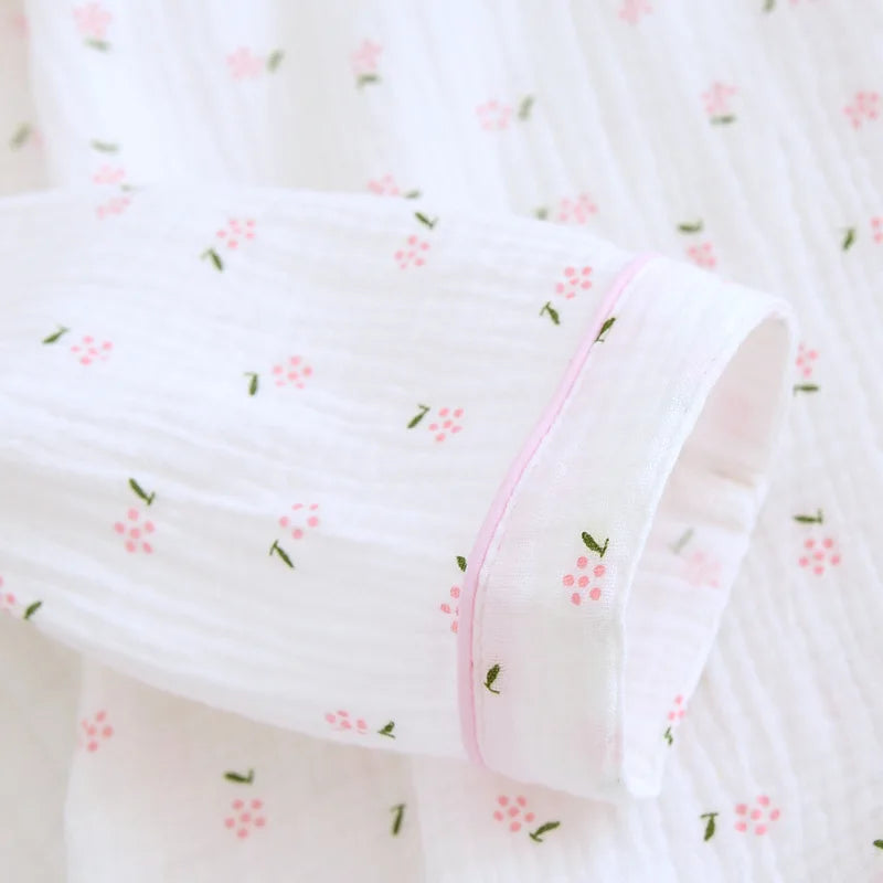 Fdfklak Spring Fall Full Sleeve Homewear Loose 2Pcs Pajama Set 100% Gauze Cotton Casual Print Sleeping Shirt Home Wear Clothes.