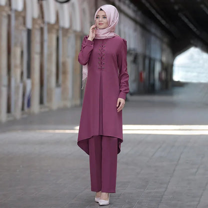 Muslim Women Long Tops Islamic Sets Women Muslim Pants Abaya Dubai 2020 Turkey Outfit Ramadan Prayer Clothes 2 Piece Set.
