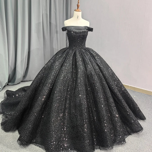 Jancember 6679 Black Off Shoulder Teenage Sequins Birthday Party Formal Quinceanera Dresses