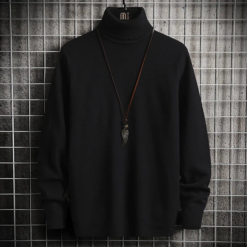 Turtleneck Sweaters Men Solid Pullovers Winter Knitted Sweater Turtleneck Pullovers Black Gery Winter Warm Sweater Men Clothing.