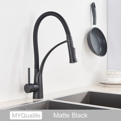 Matte Black  Kitchen Sink Faucet Pull Down Swivel Spout Kitchen Sink Tap Deck Mounted Bathroom Hot and Cold Water Mixers