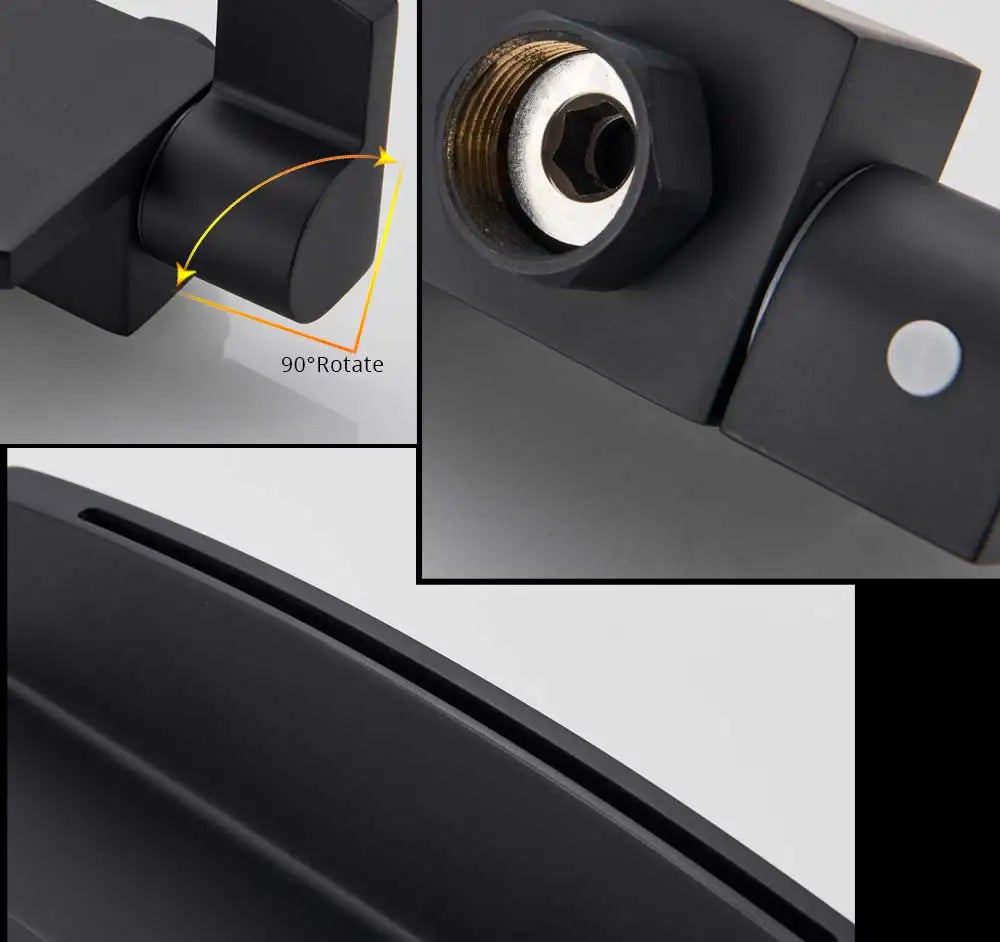 Black Waterfall Shower Faucet Bathroom Wall Mounted Bathtub Shower Faucets Dual Handles Hot Cold Water Mixer Tap with Handshower