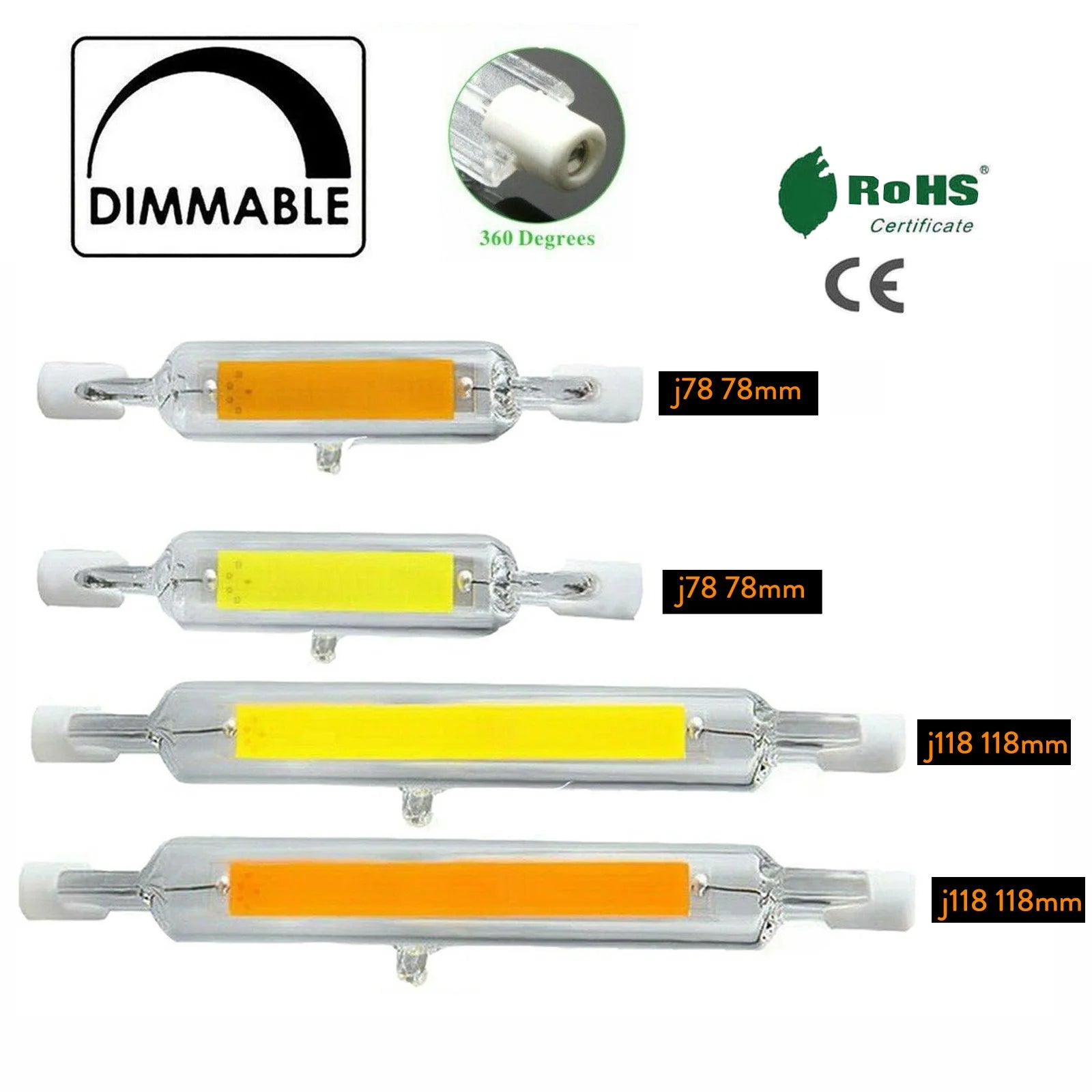 R7s LED 78mm 118mm 7W 12W 15W 25W Dimmable COB Bulbs Ceramic Glass Tube Light Ampoule Replacement Halogen Bombillas Spotlight.