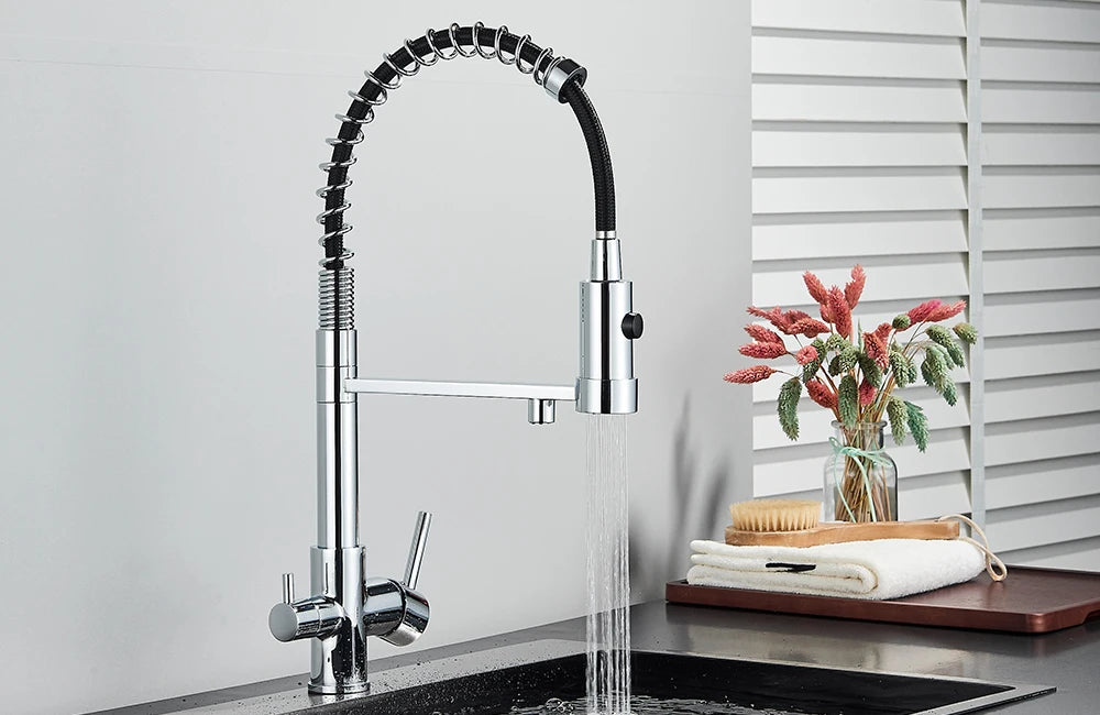 Filter Kitchen Faucet 2 In 1 Pull Down 360° Flexible Drinking Pure Water Purification Faucets Brass Hot Cold Water Mixer Tap