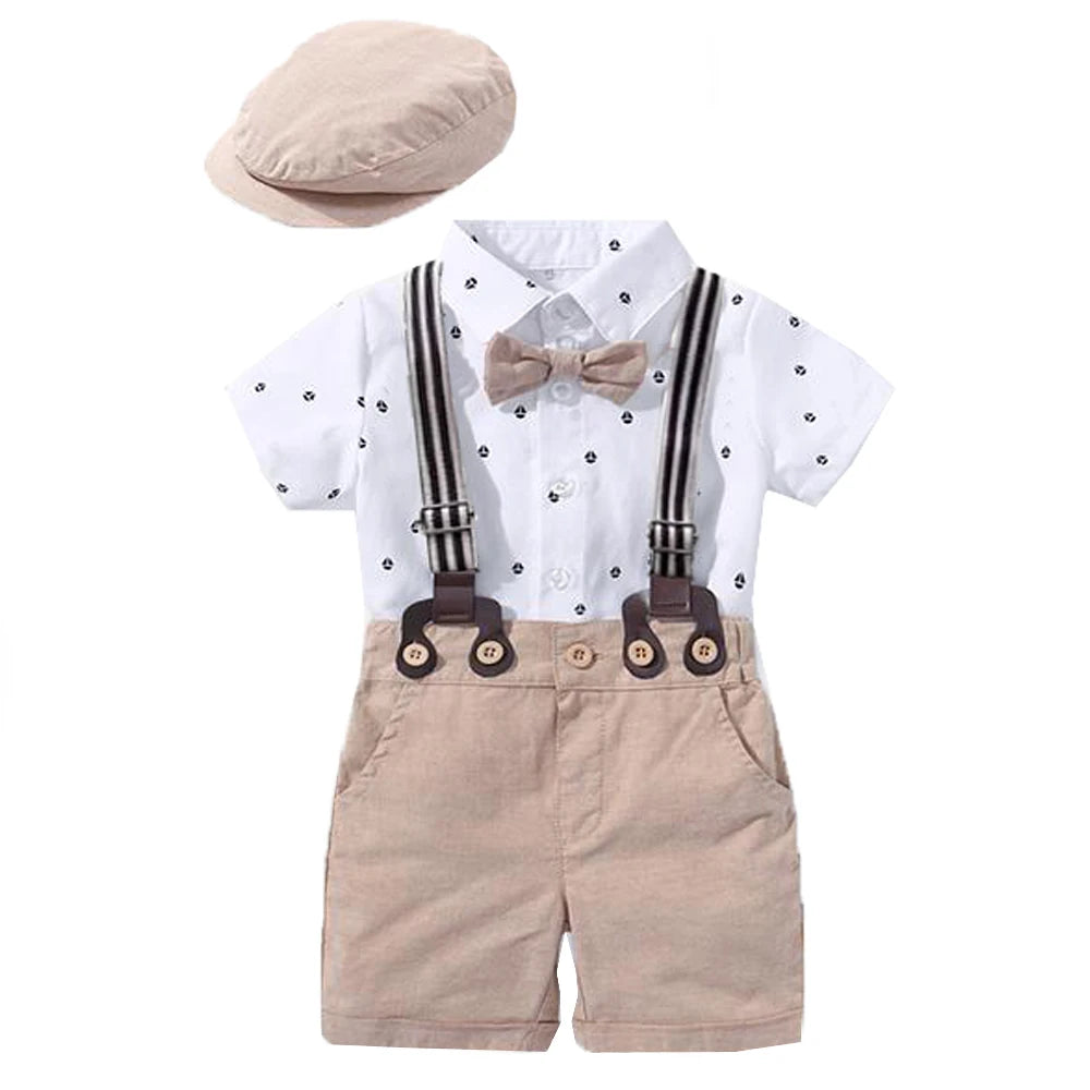 Hot Baby Boy Clothing Suit Newborn Handsome Romper Bow Set Birthday Festival Gift Jumpsuit Hat Toddler Boys Wedding Outfit Dress.