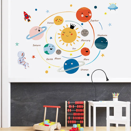 Cartoon Solar System PVC Wall Stickers Children Room Decoration Boy Kids Room Wall Decor Nursery Decorate DIY Art Murals Home.