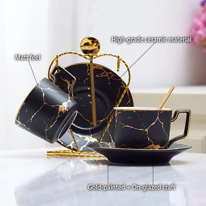 Marble Ceramic Coffee Cup Saucer Spoon Set 200ml Nordic Tea Cup Matt Porcelain Tea Set Advanced Teacup Cafe Espresso Cup.