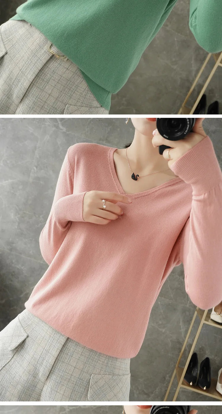 Frauen Pullover Herbst Winter V-ausschnitt Strickwaren Lange Hülse Lose Kaschmir Pullover Pullover Dame Günstige Qualität Jumper Gestrickte Tops