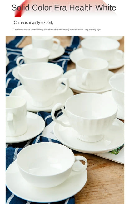 Pure White Bone China Coffee Cup Ceramic Simple Nordic Latte Cups Creative Fancy Afternoon Tea Cafe Coffee Cup and Saucer Spoon