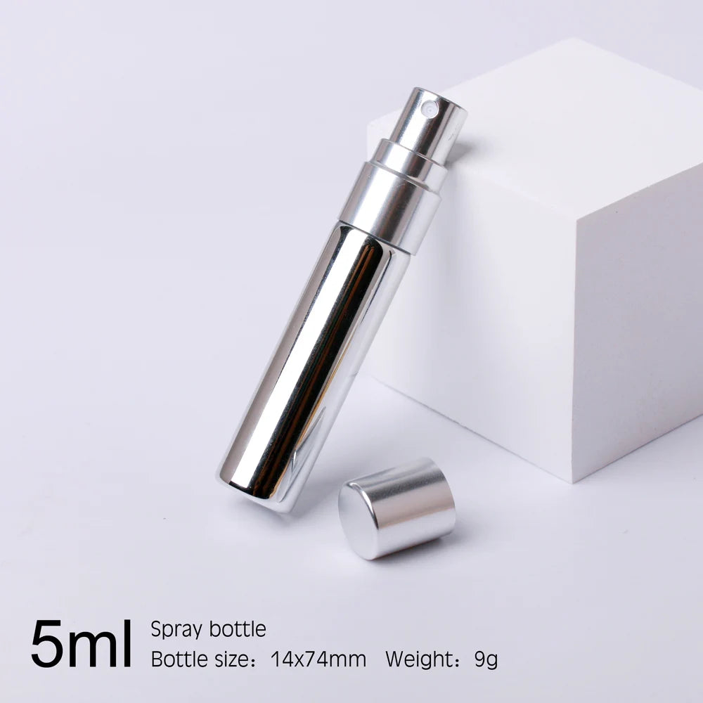 100 PCS/Lot 5ml Mini Perfume Bottle Aluminium Spray Atomizer Bottles Sample Empty Gold Silver Black Glass Vials.