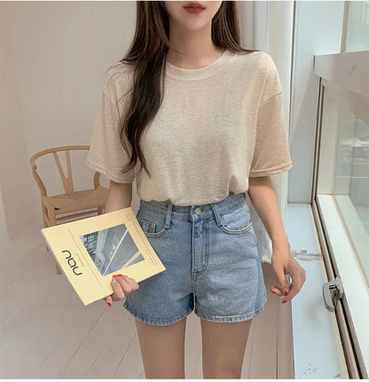 Shorts Women Summer Breathable XS-3XL Solid Simple All-match 3 Colors Girls Cute High Waist Fashion Ulzzang Streetwear Denim