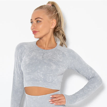 Hamidou Cropped Top Gym Set Seamless Women Yoga Workout Set Fintess Clothing Push Up Leggings Sport Wear Women Suits Tracksuit