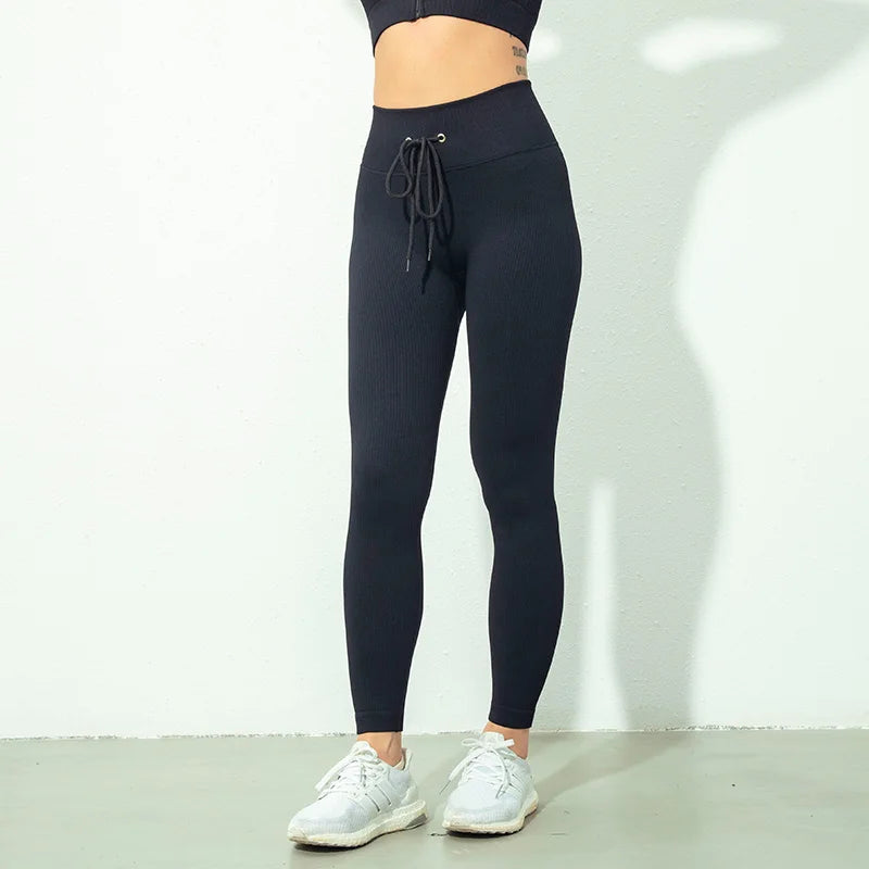 Ribbed Yoga Leggings Sports Tights Women Seamless Knit Yoga Pants White Femme Gym Leggings Skinny Workout Fitness Push Up