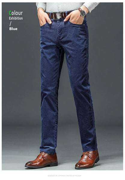 Spring Autumn New Men Pants Corduroy Fabric Comfortable Soft Casual Business Office Male Trousers Khaki Apricot Black Blue.