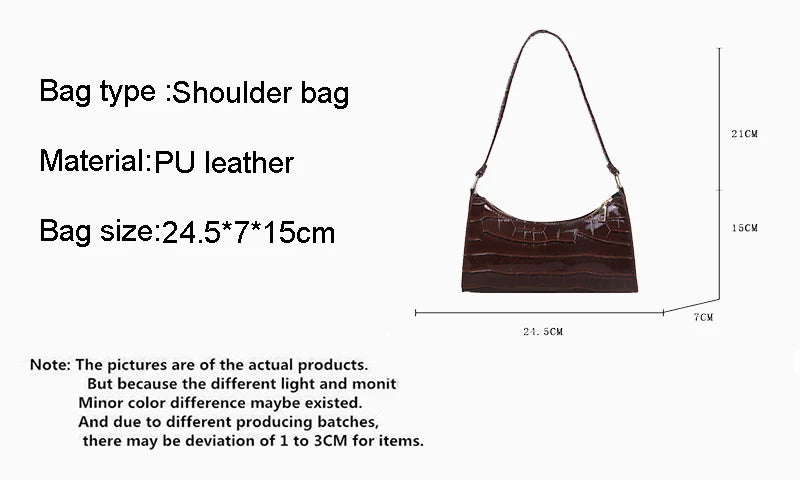 Fashion PU Leather Bags for Women Alligator Pattern Armpit Handbag Female Small Underarm Messenger Bag Purse.