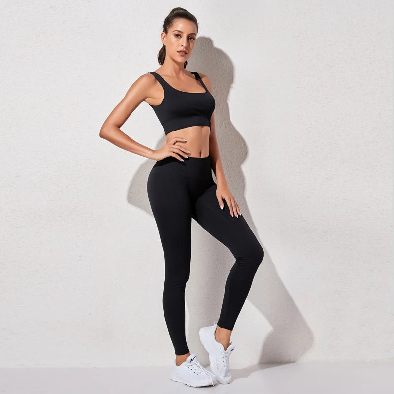 Women's Sportswear Yoga Set Workout Clothes Athletic Wear Sports Gym Legging Seamless Fitness Bra Crop Top Long Sleeve Yoga Suit.