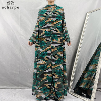 1 Pieces Muslim Hijabs Dress Women's Prayer Garment Dubai Abaya Arab Jibab Islam Flowers Djellaba Femmel Khimar Caftan Clothes