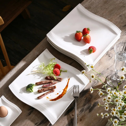 MALACASA 6/12 Piece Flora 10.25" Ivory White Porcelain China Ceramic Cream White Dinner Plates for Dinner/Cake/Beef/Pasta/Fruit.