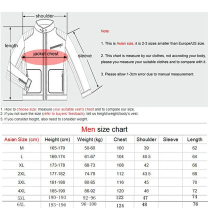 Men USB Infrared 17 Heating Areas Vest Jacket Men Winter Electric Heated Vest Waistcoat For Sports Hiking Oversized 5XL.