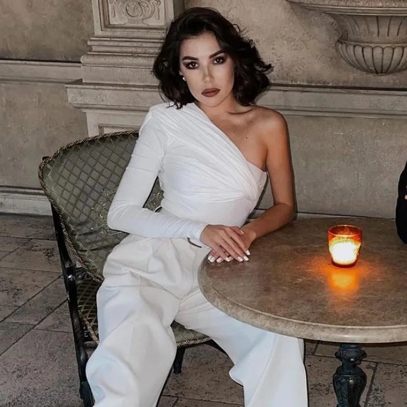 commute elegantly one shoulder tops streetwear bodysuits clothes catsuit size summer sexy bodysuit women body blanc femme.