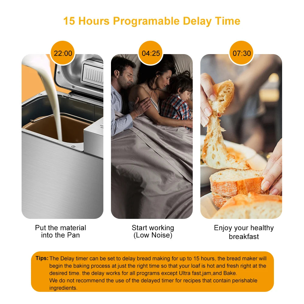 Biolomix Stainless Steel 1KG 19-in-1 Automatic Bread Maker 650W Programmable Bread Machine with 3 Loaf Sizes Fruit Nut Dispenser.