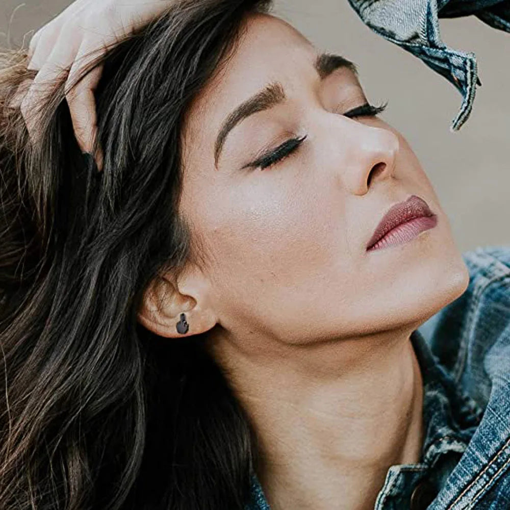 2Pcs Stainless Steel Black Middle Finger Up Women Men Ear Jewelry Studs Earring Punk Cool Gold Silver Plated.