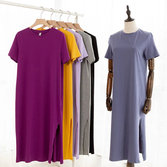 Casual 94 % Baumwolle Sommer frauen Kleider Solide Kurzarm Verschüttet Lange Midi Kleid Mode Sommerkleid Weibliche Kleidung, M30465