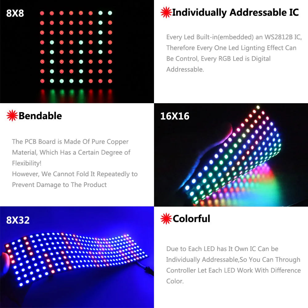 WS2812B RGB LED Digital Flexible Individuell adressierbare Panel Licht WS2812 8x8 16x16 8x32 Modul Matrix Bildschirm DC5V.