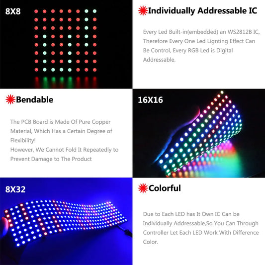 WS2812B RGB LED Digital Flexible Individuell adressierbare Panel Licht WS2812 8x8 16x16 8x32 Modul Matrix Bildschirm DC5V.