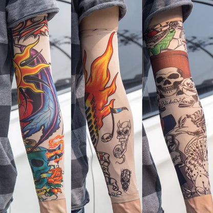 3PCS/lot new mixed 100%Nylon elastic Fake temporary tattoo sleeve skull wolf totem dragon designs body Arm stockings cool men
