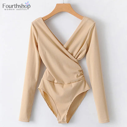 Fashion Long Sleeve Bodysuit Women Slim Sexy Backless Tops And Blouses Casual Black White Shirt Body Femme Monos Mujer 2022 New.