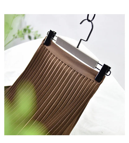 Looks Thin Pleated Skirt 2025 New High Waist A-line Skirt Mid-length Big Size Plaid Skirt Long Pleated Skirt Length 75-90cm.