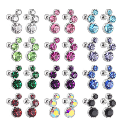 2PCS 361 Surgical Steel Crystal  Ear Tragus Cartilage Earrings 16G Three Zircon Lobe Helix Daith Earring Piercing Body Jewelry.
